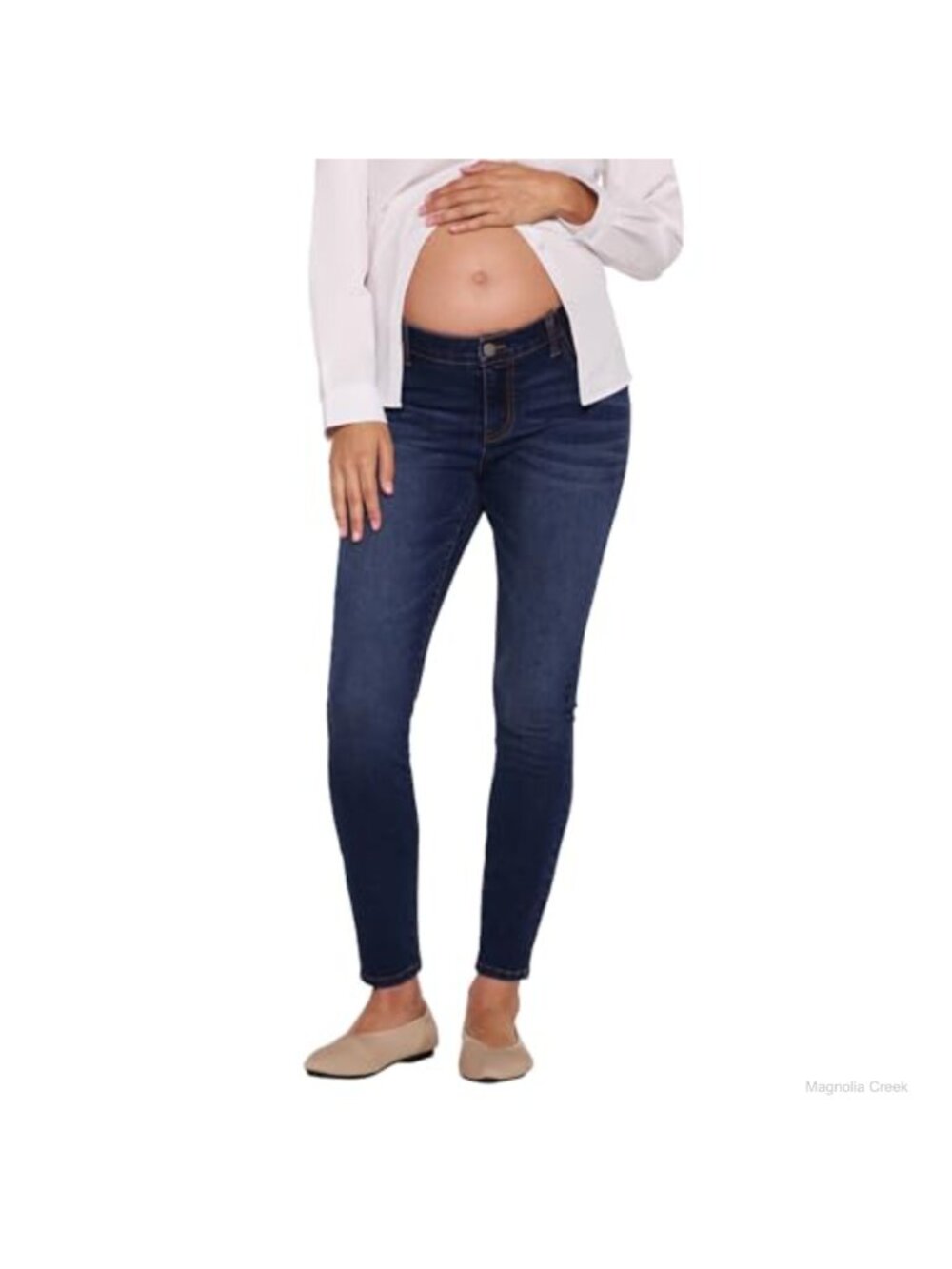 Maternity Under Belly Skinny Ankle Denim Pregnancy Jeans Side Elastic Panels